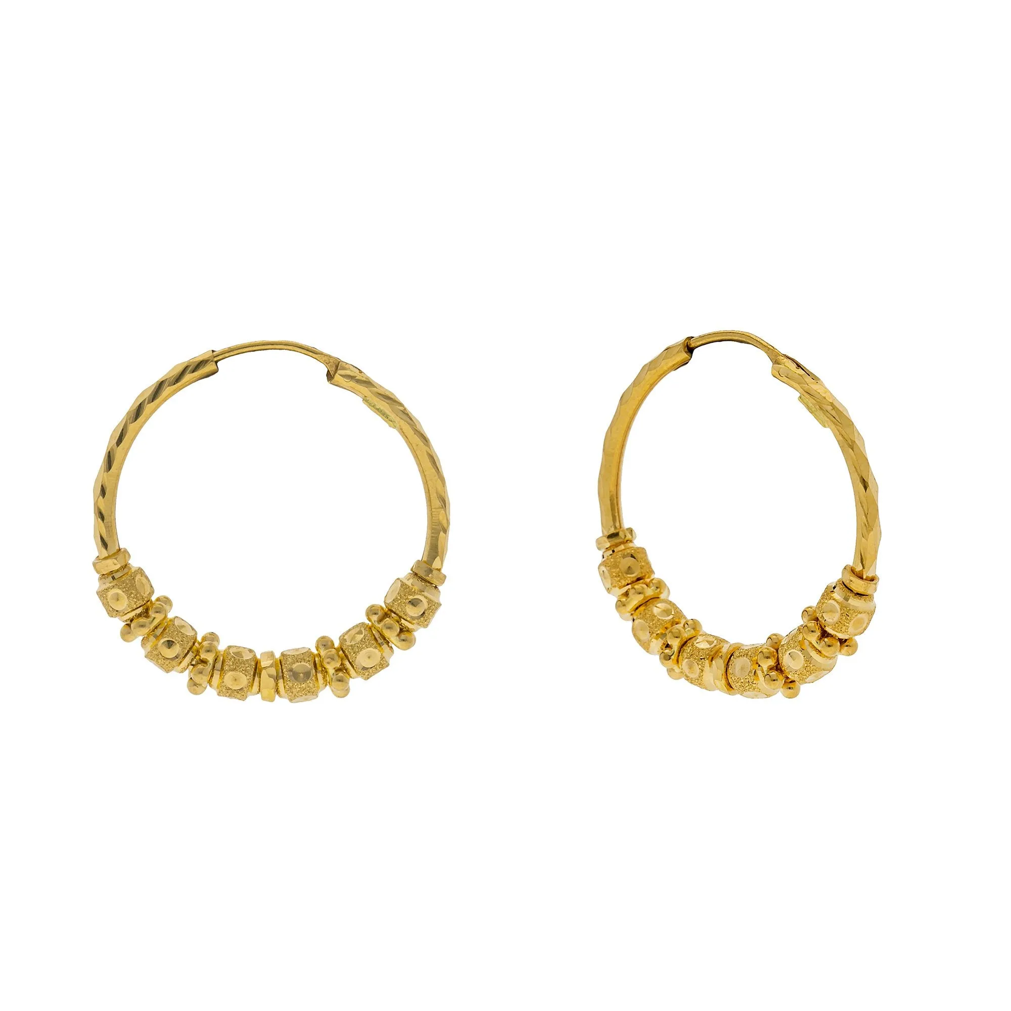 22K Yellow Gold Hoop Earrings W/ Spotted Gold Beads
