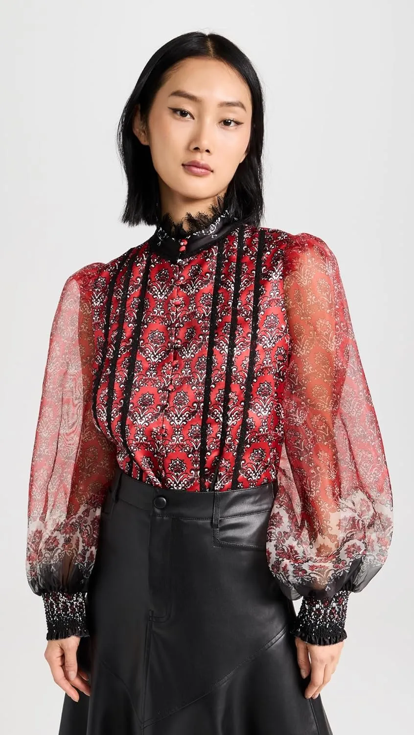 alice   olivia Bettina Bluoson Sleeve Top, Allure Medallion