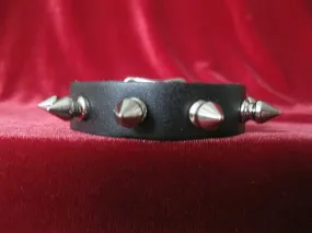 Black Leather Bracelet w/ 1 Row of Silver Spikes