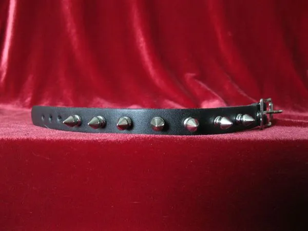 Black Leather Bracelet w/ 1 Row of Silver Spikes