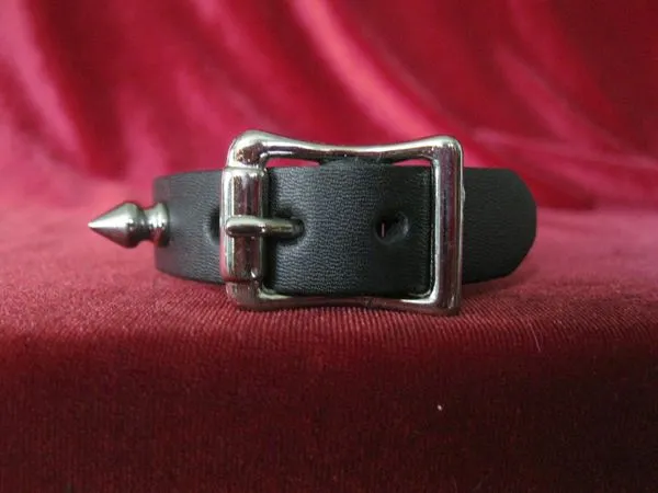 Black Leather Bracelet w/ 1 Row of Silver Spikes