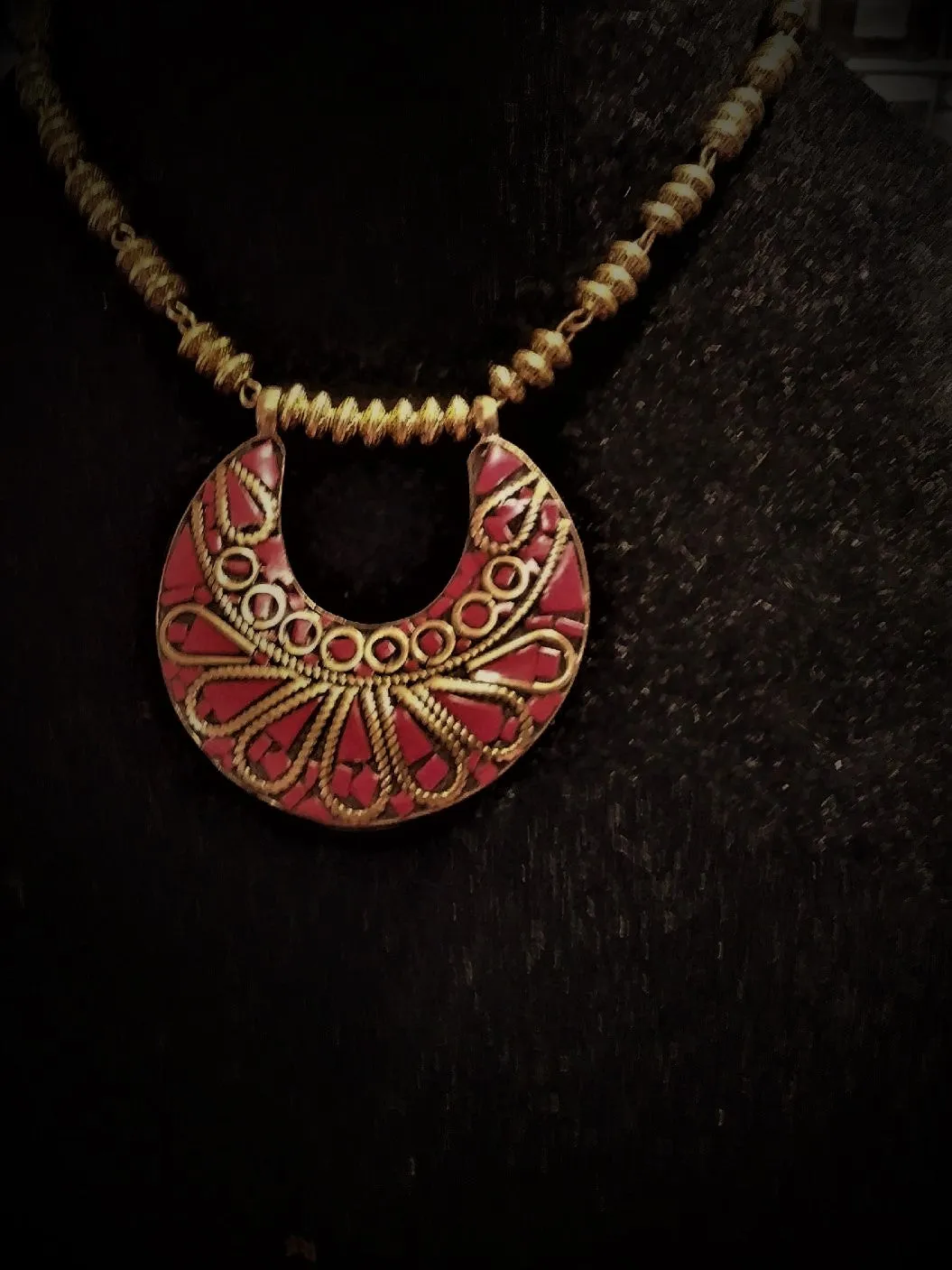 Blue Brass Medallion Necklace