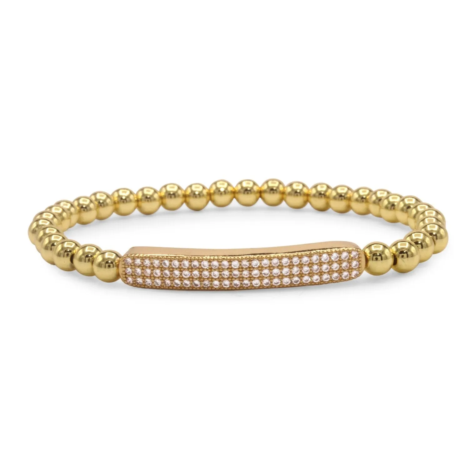 Brass Cubic Zirconia Pave Bar Charm Bracelet