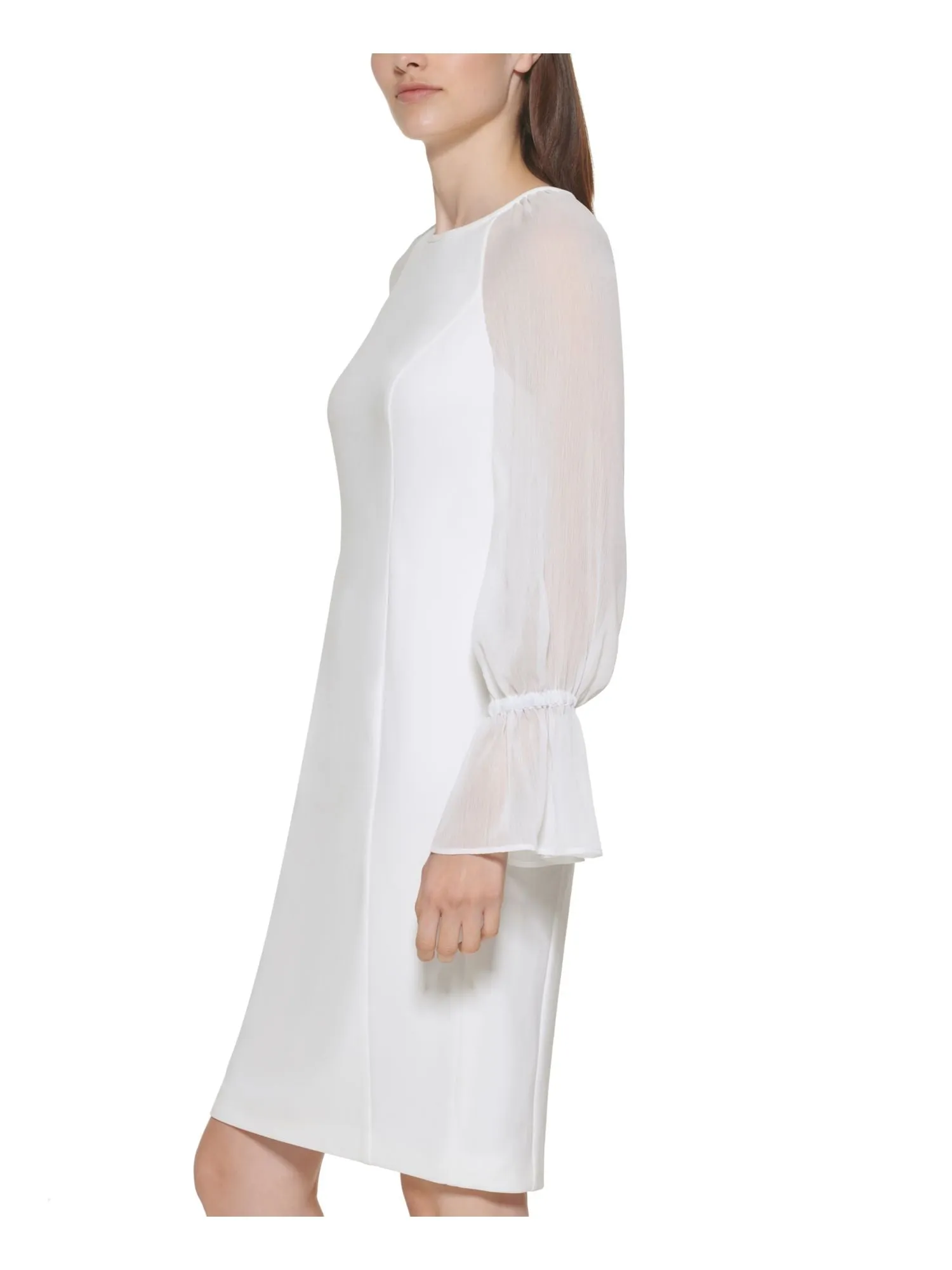 CALVIN KLEIN Womens Stretch Ruffled Long Sleeve Above The Knee Party Sheath Dress