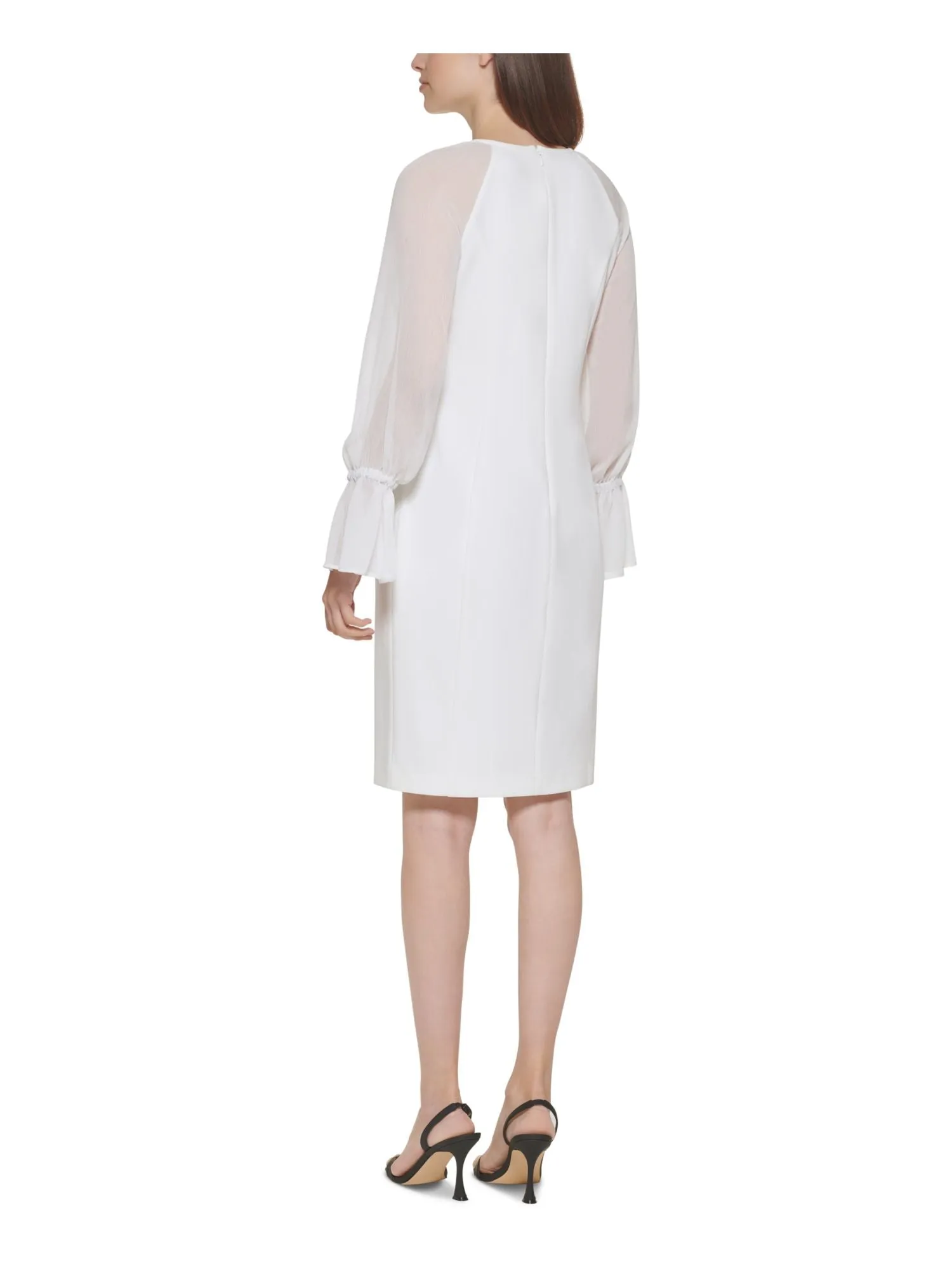 CALVIN KLEIN Womens Stretch Ruffled Long Sleeve Above The Knee Party Sheath Dress