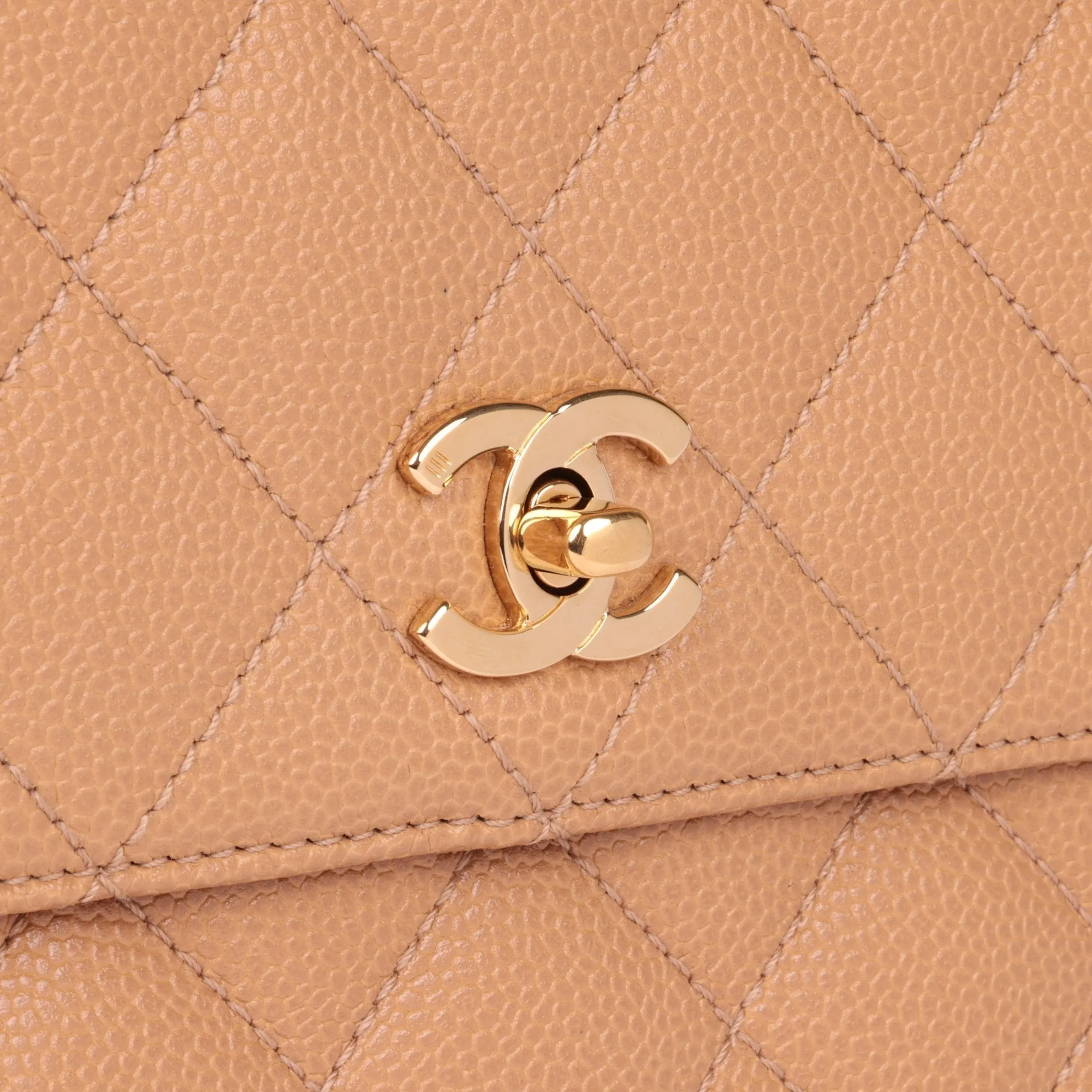 Chanel Beige Quilted Caviar Leather Vintage Classic Kelly Top Handle Bag