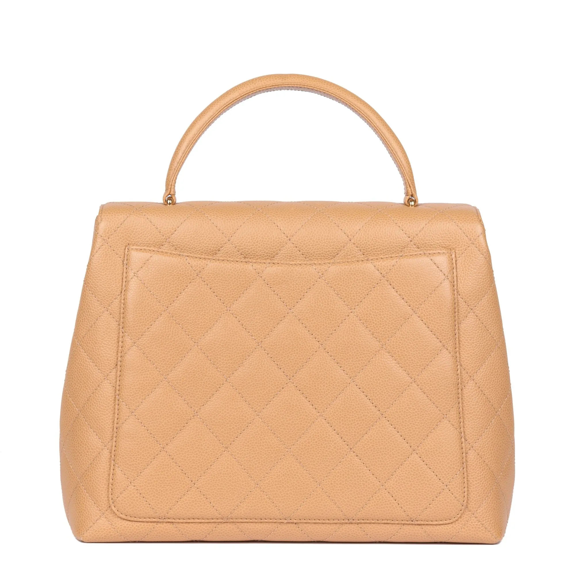 Chanel Beige Quilted Caviar Leather Vintage Classic Kelly Top Handle Bag