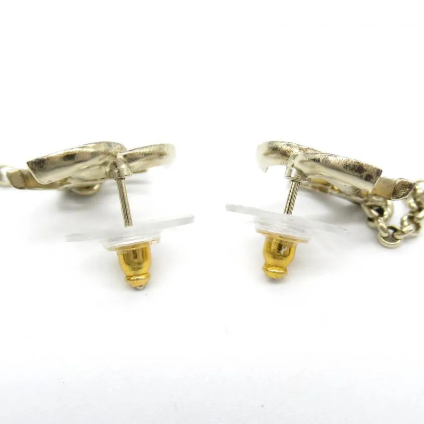 Chanel Coco Mark Gold Plated Costume Pearl Earrings White Champagne Gold