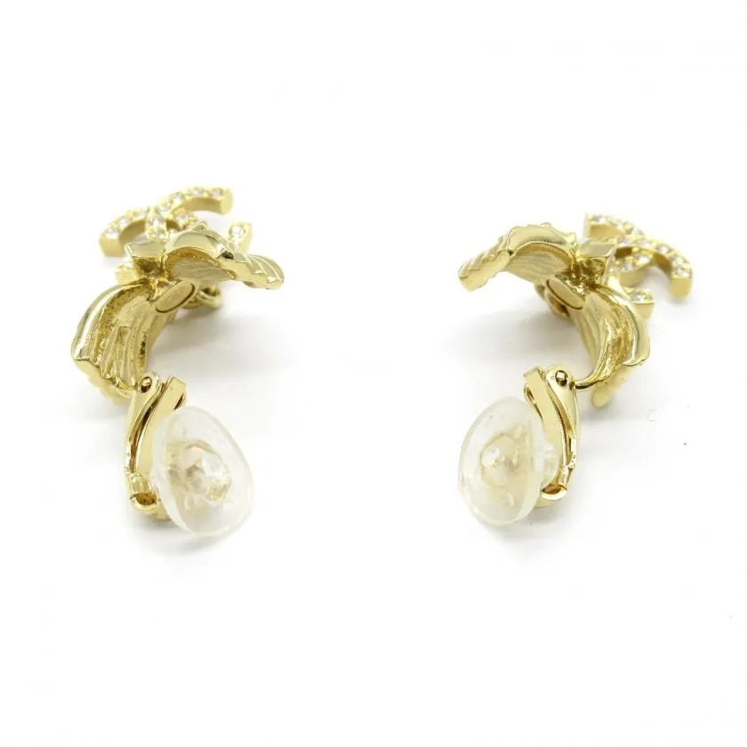 Chanel Coco Mark Gold Plated Stone Earrings Gold
