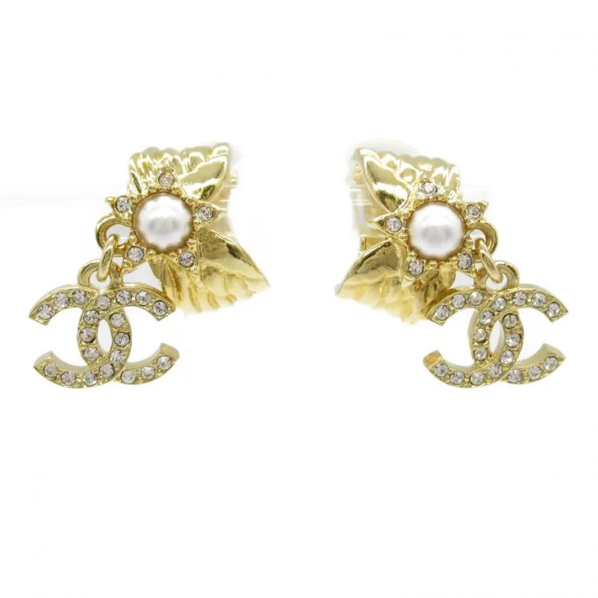 Chanel Coco Mark Gold Plated Stone Earrings Gold