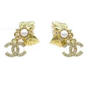 Chanel Coco Mark Gold Plated Stone Earrings Gold