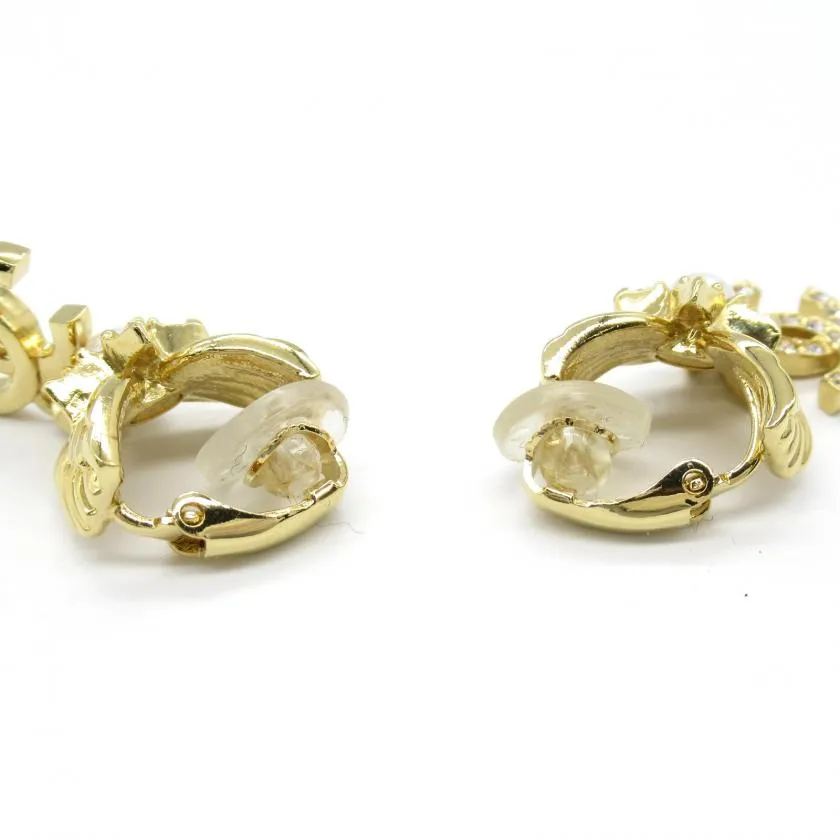Chanel Coco Mark Gold Plated Stone Earrings Gold