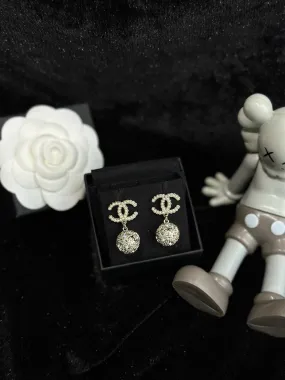 Chanel Gold Crystal CC Logo Drop Earrings