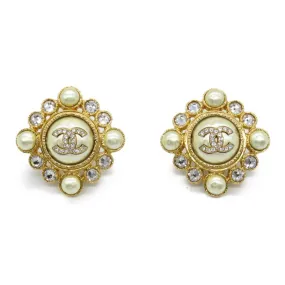 Chanel Gold Plated White Fake Pearl Earrings Gold