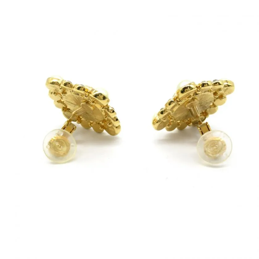 Chanel Gold Plated White Fake Pearl Earrings Gold