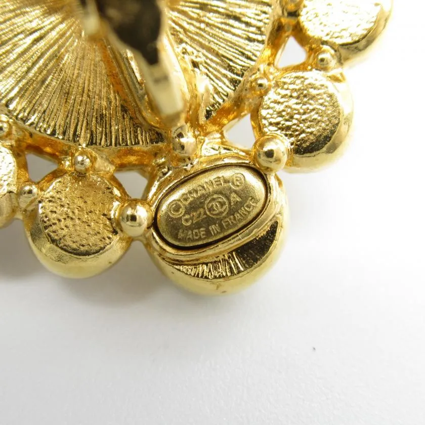 Chanel Gold Plated White Fake Pearl Earrings Gold