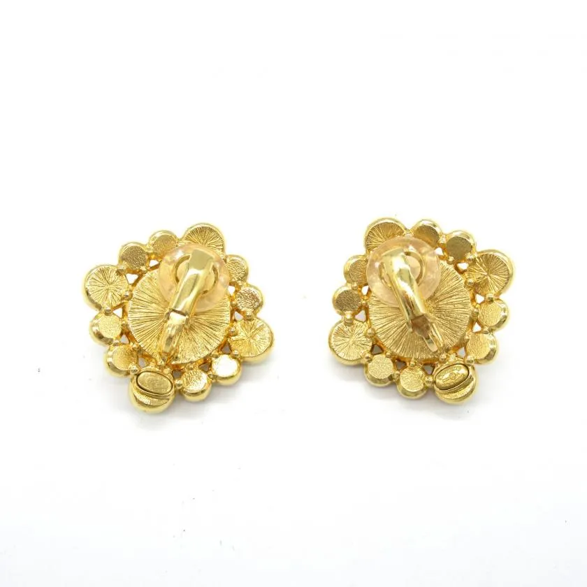 Chanel Gold Plated White Fake Pearl Earrings Gold