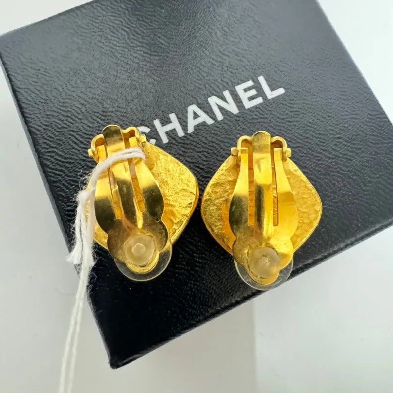 Chanel Gold Silver CC Logo Square Stud Earrings