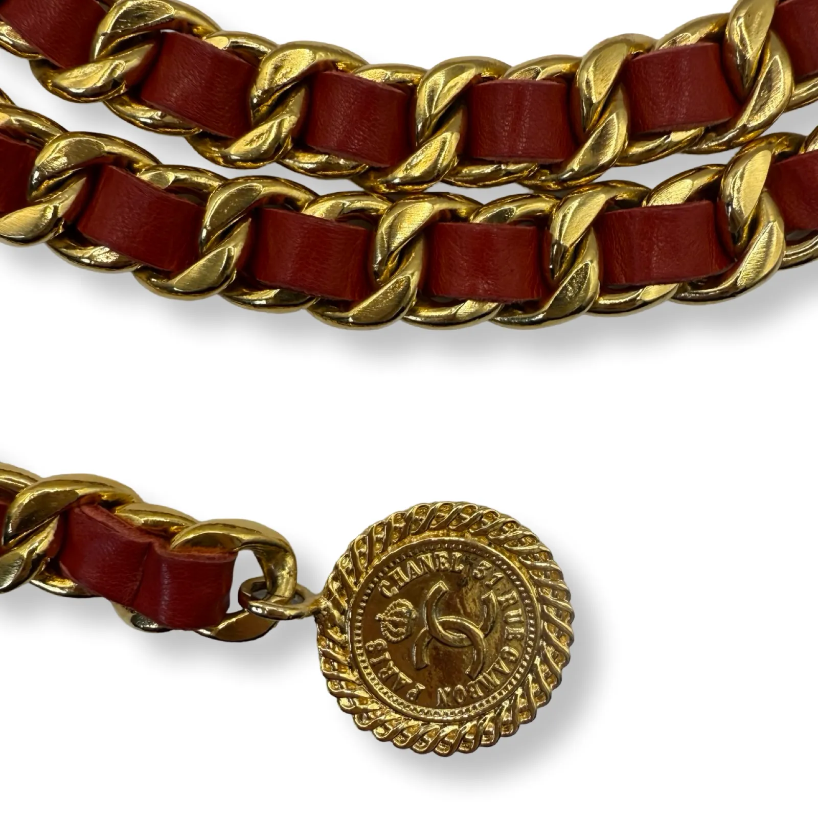 Chanel Leather Woven Double Chain Belt