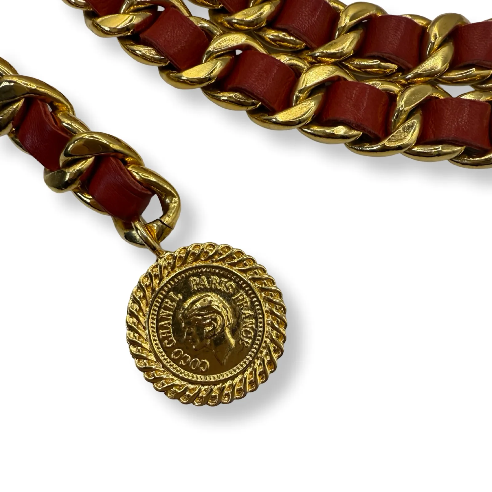 Chanel Leather Woven Double Chain Belt