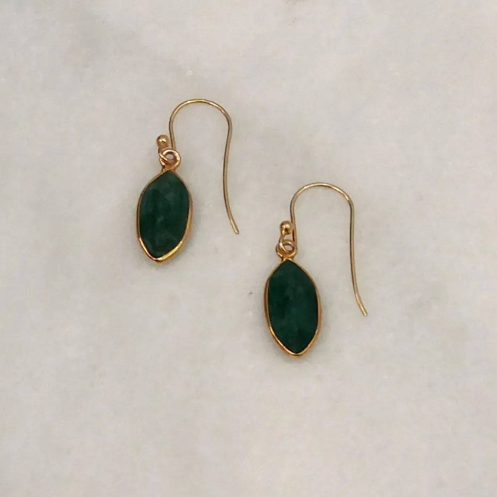 Emerald Single Drop Hook Earrings