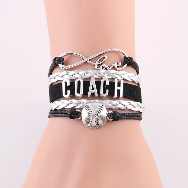 Infinity Love Softball Bracelet, Softball Charm, Leather Wrap, 16 Variations
