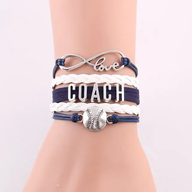 Infinity Love Softball Bracelet, Softball Charm, Leather Wrap, 16 Variations