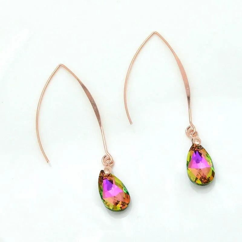 Japanese Rose Gold Imitation Crystal Water Drop Dangle Earrings