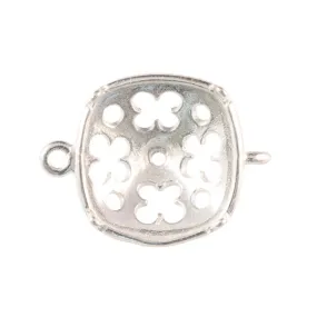 JBB Findings Silver Plated 2-Loop Bezel Setting for 12mm 4470 Cushion Square Stone (1 Piece)
