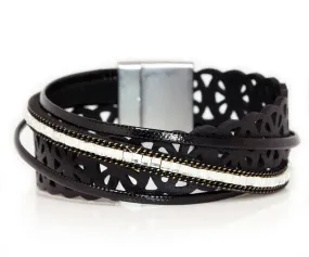 Lacey Cut Out Black Wrap Bracelet