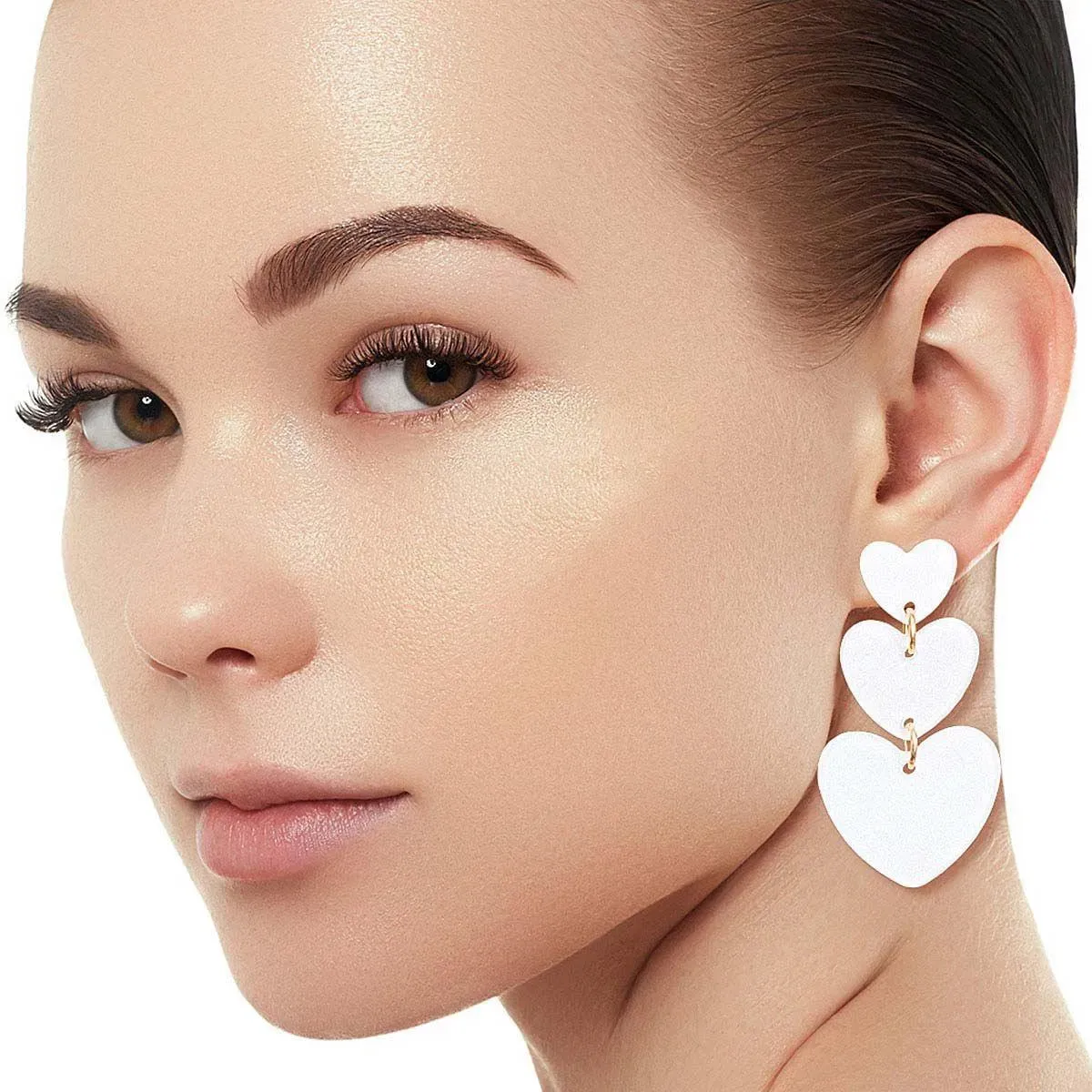 Love White Hearts Drop Earrings