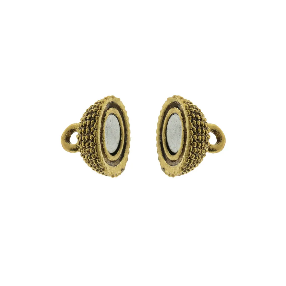 Magnetic Clasps, Beaded Sphere Design 15x10mm, Antiqued Gold Tone (1 Set)