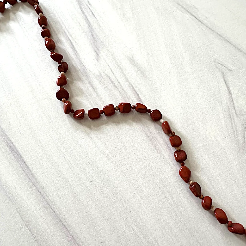 Mens Red Jasper Beaded Nugget Necklace