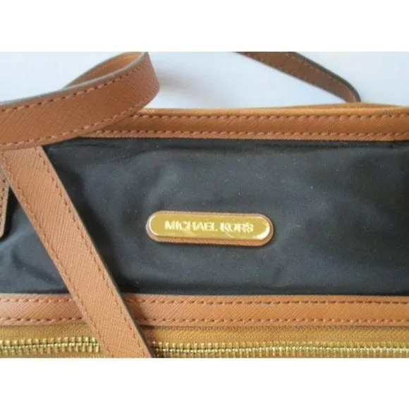 Michael Kors Black Canvas Brown Trim Goldtone Logo Tote