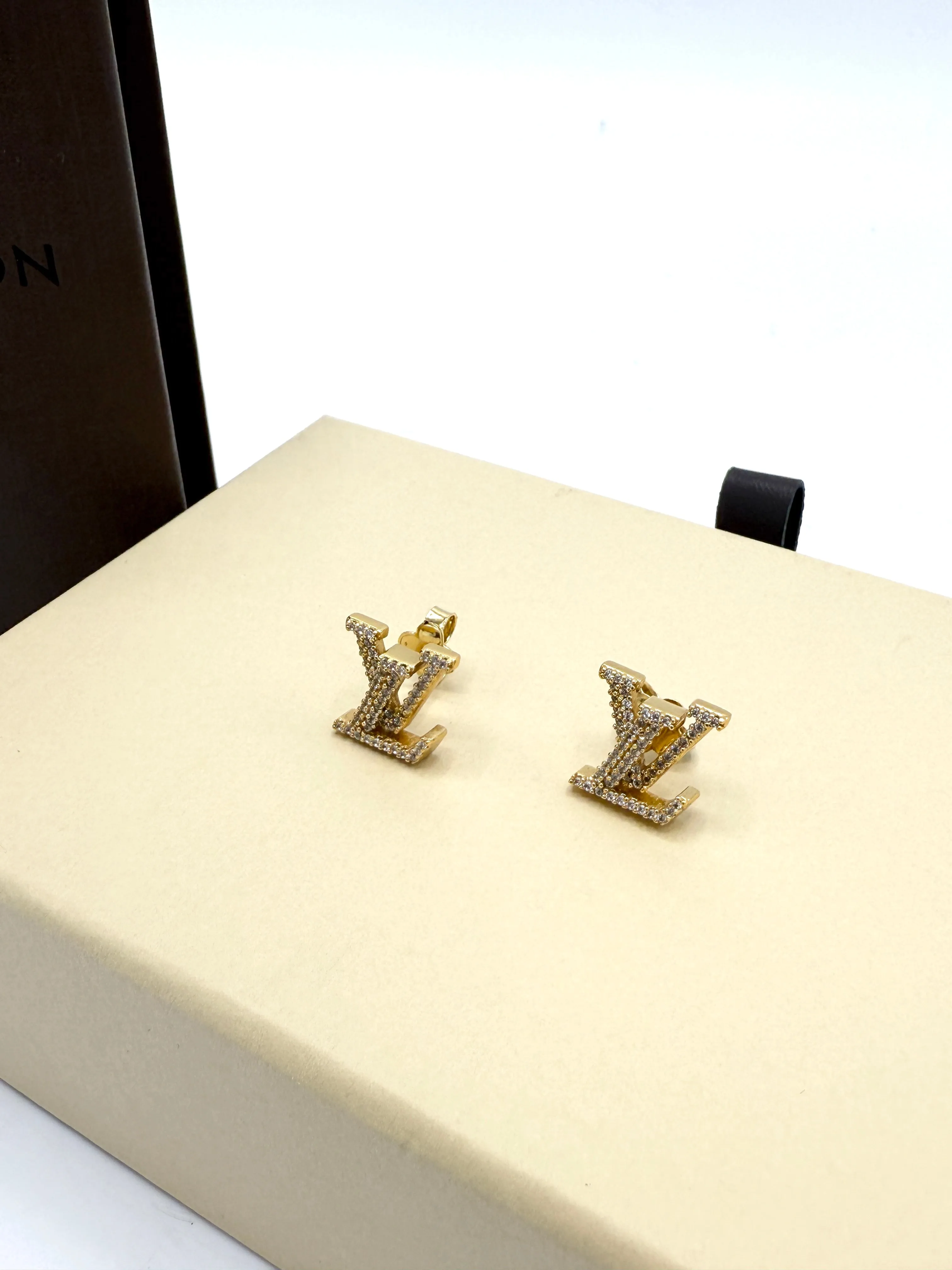 Rhinestone LV Logo Stud Earrings