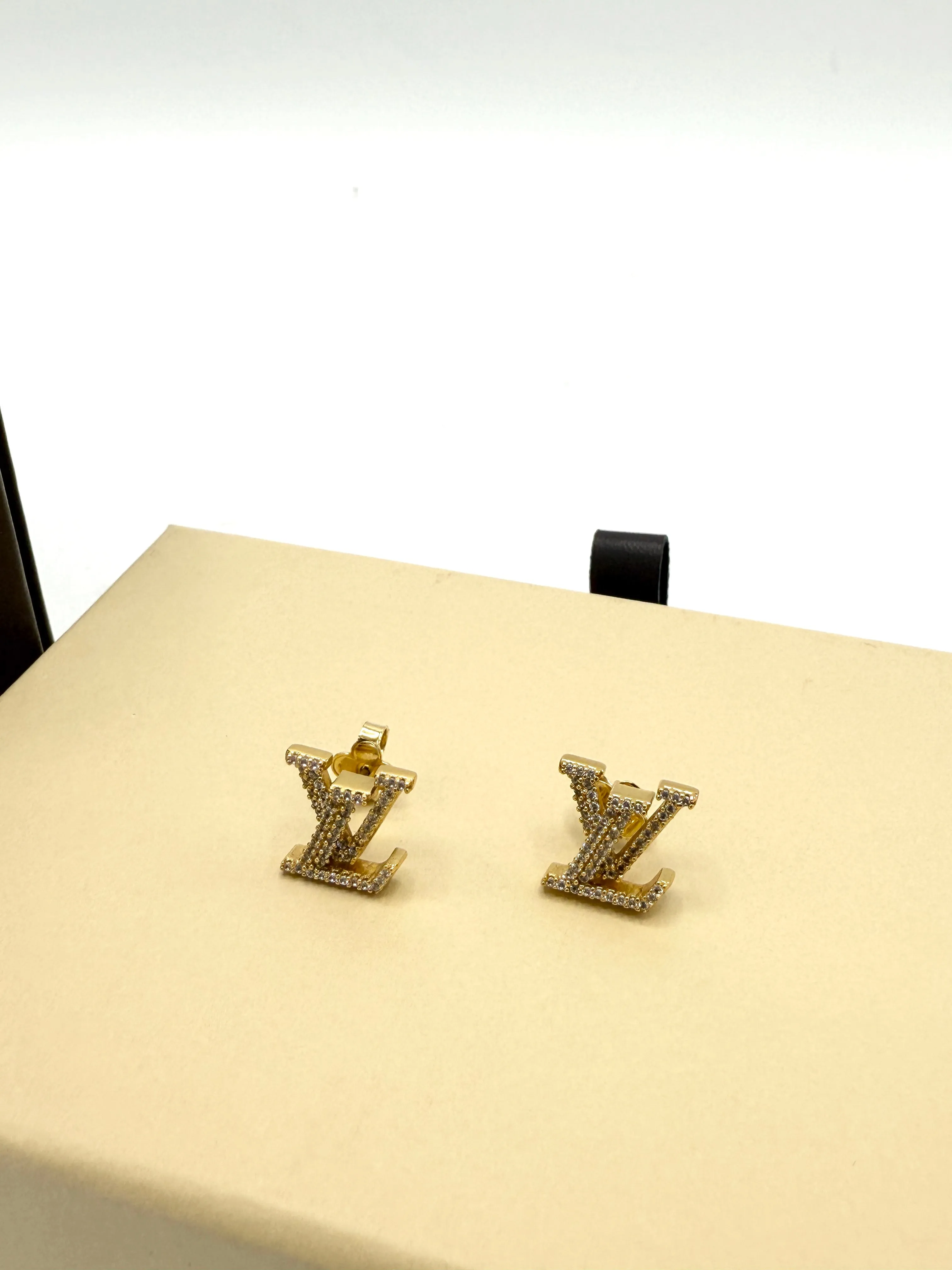 Rhinestone LV Logo Stud Earrings