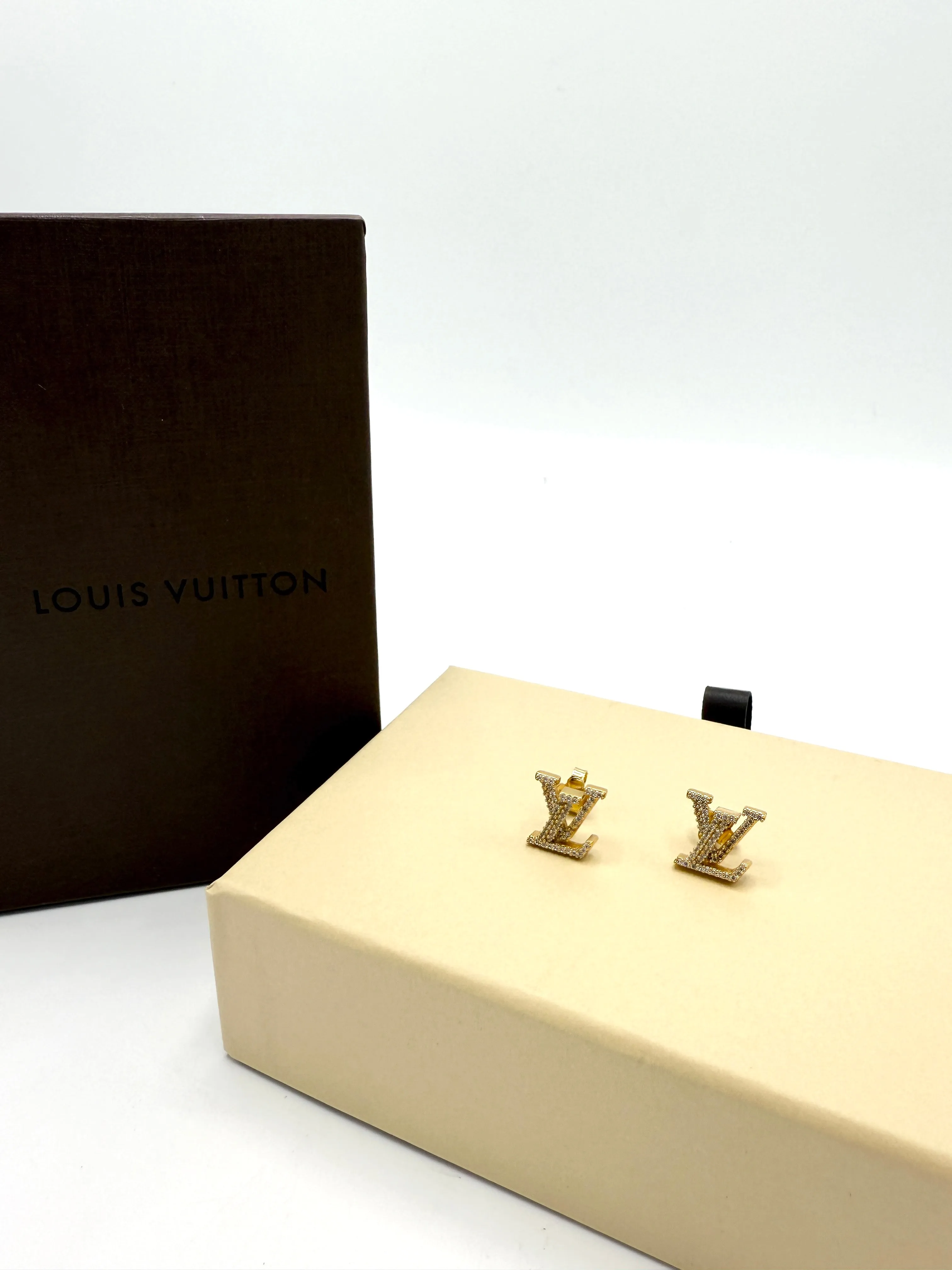 Rhinestone LV Logo Stud Earrings