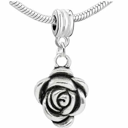 Rose Flower Charm Dangle European Bead Compatible for Most European Snake Chain Bracelet