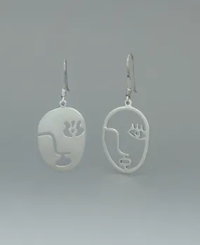 Sterling Silver Picasso Face Asymmetric Earrings