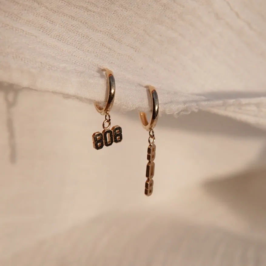 Vertical 808 Huggie Hoop Earring - Solid 14kt