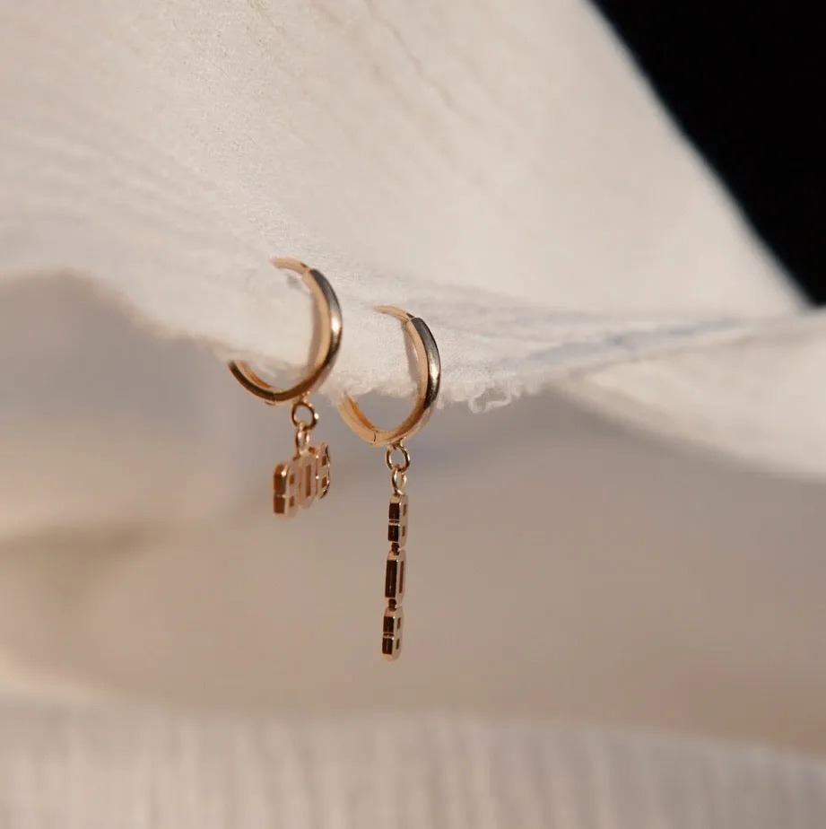 Vertical 808 Huggie Hoop Earring - Solid 14kt